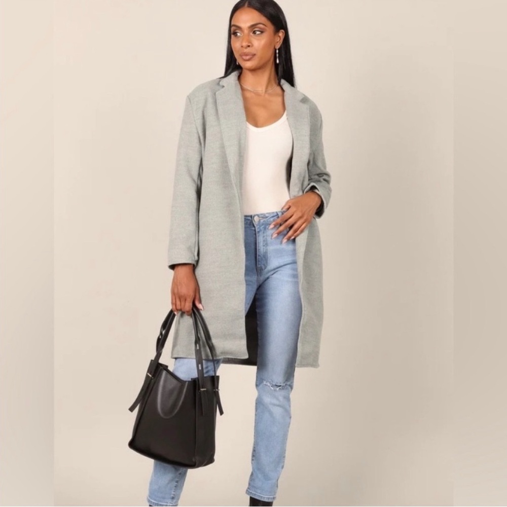 Petal & Pup Long Grey Coat Lightweight Single Button Collared Coat NEW